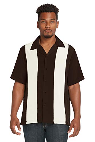 9 Crowns Men's Retro Bowling Bahama Camp Button-Down Shirt (Brown/Beige, Medium) - Thumbnail 5