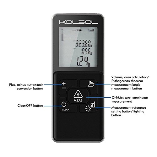 Laser Distance Measure 100M//328ft, KOLSOL K100 Metal Material Laser Tape Measure with Backlight LCD