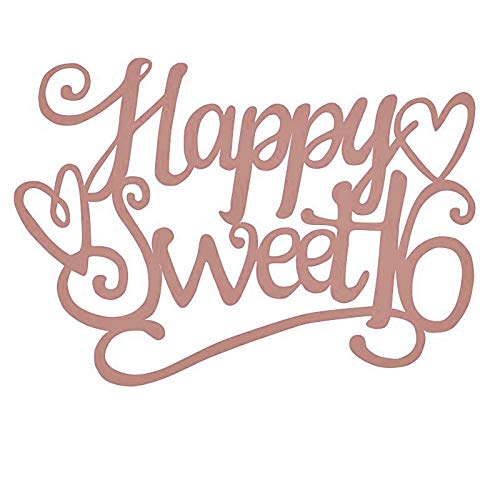 7 Pack Glittery Rose Gold Happy Sweet 16 Birthday Cake Topper, Bling 16th Sixteen Birthday Cupcake Decoration