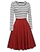 ACEVOG Women's Vintage Stripes Patchwok A-line Long Sleeve Cocktail Dress