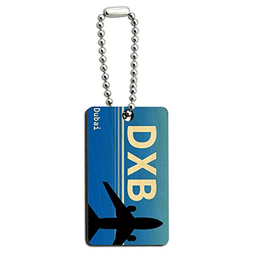 Dubai United Arab Emirates (DXB) Airport Code Wood Wooden Rectangle Key Chain
