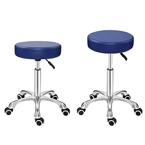 Grace & Grace Height Adjustable Rolling Swivel Stool Chair with Round Seat Heavy Duty Metal Base for Salon,Massage, Factory, Shop (Without Backres, Royal Blue)