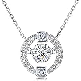 DIAMANTIO 18K Gold Plated Dainty Silver Circle Pendant Necklace – Sparkling Cubic Zirconia Center Stone Statement Jewelry for Women
