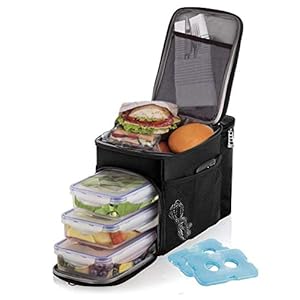 Lunch box For Men Insulated cooler Lunch bag w/ 3 compartment – Includes 3 Meal Prep Containers – Detachable Shoulder…