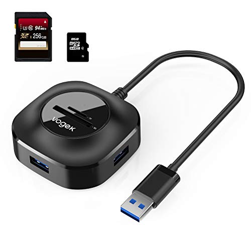 USB 3.0 Hub SD/TF Card Reader Combo, Vogek 3-Port USB 3.0 Hub with USB 3.0 TF, SD, Micro SD, SDXC, SDHC, MMC, RS-MMC, Micro SDXC, Micro SDHC, UHS-I Card Reader for Windows, Mac, Linux, Chrome - Black