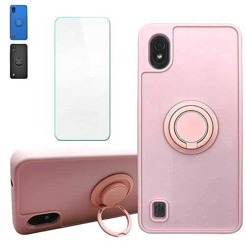 jioeuinly Boost Mobile Bounce 4G Case Compatible with Boost Bounce 4G Phone Case SL201D Case Cover [with Tempered Glass Screen Protector][ 2MM Thickening Super Protection][Ring Support] Pink