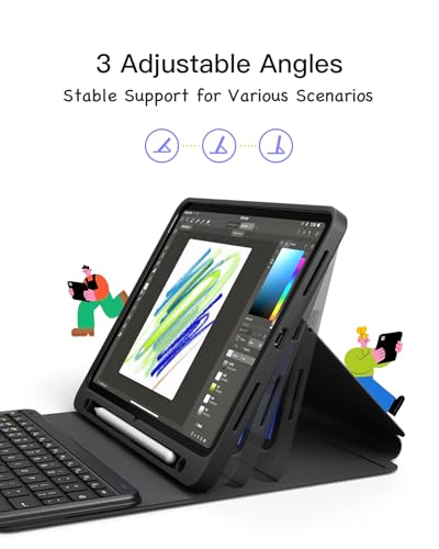 Inateck iPad 10th Generation Case with Keyboard, Detachable Keyboard with Trackpad for iPad A16 11th Gen 2025 11 inch, Air 11 inch M4 2026/M3 2025/M2 2024, Air 5/4, Pro 11 4/3/2/1, with Pencil Holder