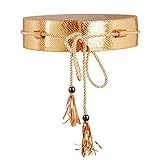 Ayliss Women Metallic Shiny Paillette Tie Waist Cincher Tassel Snake Skin Wide Belt
