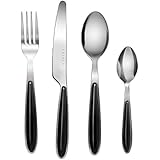Exzact EX07-24 pcs Flatware Cutlery Set - Stainless Steel With Color Handles - 6 Forks, 6 Dinner Knives, 6 Dinner Spoons, 6 Teaspoons (Black x 24)