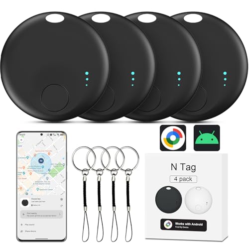Android Air Tracker, 4 PCS Smart Tracker Tag GPS Key Locator Compatible with Find Device(Android Only), Bluetooth Tracker Tag Compatible for Wallets, Keys, Backpacks (Black)