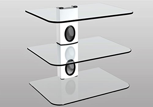 Gold Line 3 x White Floating Shelves with Strengthened Tempered Clear Glass for DVD Players/Cable Boxes/Games Consoles/TV Accessories