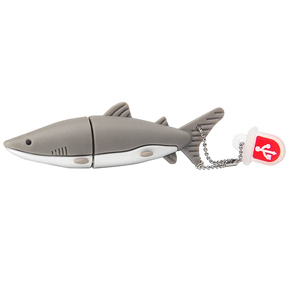 leizhan 16GB USB Flash Drive Cute Shark Silicone Waterproof, Durable External Memory for Gifts