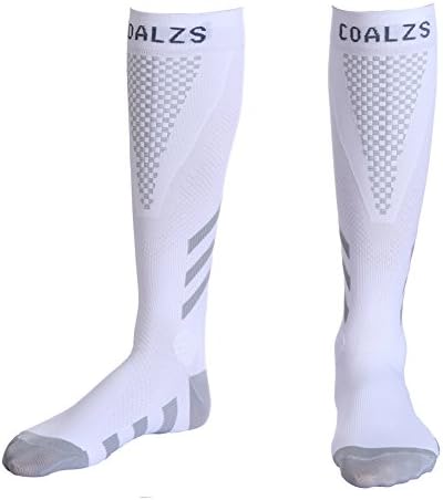 COALZS Graduated Compression Socks For Women and Men Athletic Running Circulation Flight Travel Sports Boost Stamina (S/M, White)