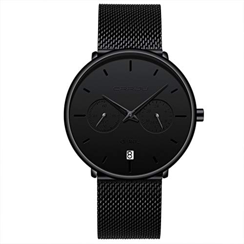 Yezijin Men's Watch Waterproof Calendar Steel Mesh with Chronograph Quartz Watch for Father Men Student Youth Teens Boyfriend Lover's Birthday