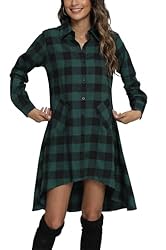 olrain Womens Plaids V Neck Long Sleeve Irregular