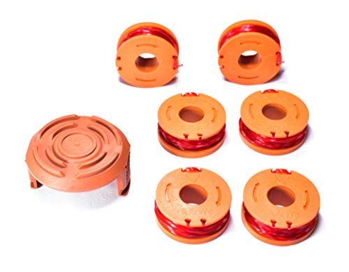 LBK 6-Pack Replacement 10-Foot Grass Trimmer/Edger Spool Line and 1-Pack Cap, Compatible Model Worx WA0010 & 50006531
