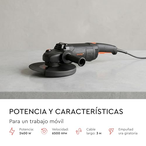 DNIPRO-M Angle Grinder 2400W 230 mm, Professional Radial for Metal, Stone and Concrete, Soft Start Soft Start, Anti-Reset, 5 Position Rotary Handle, M14 Thread, 6500 rpm GL-240
