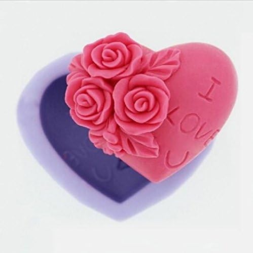 Rose Flowers Heart Shaped 3D Silicone Press Mold Cake Decoration Fondant Mold Food Grade Silicone Mould Silicona Molde de Pastel