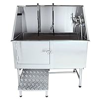 Flying Pig Grooming 50" Stainless Steel Pet Dog Bath Tub with Faucet (Left Door/Right Drain), 50 x 27 x 58