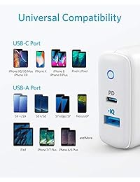 Anker - Cargador de pared USB C, 30 W, 2 puertos compacto tipo C con 18 W de entrega de energía y 12 W PowerIQ, PowerPort PD 2 con enchufe plegable para iPad Pro 2018, iPhone Xs Max XR X 8, Pixel, S9 S8, y más