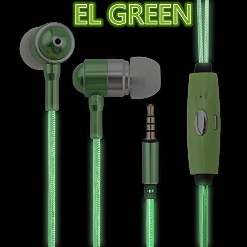 DAIRLE M14EL Deep Bass Sound In-Ear Headphone Earphones with Microphone for Cell Phone, LED Flashing Lights (GREEN) Syncs with the Beats of your Music
