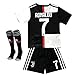 2019-2020 Season Juventus #7 Ronaldo Kids Or Youth Home Soccer Jersey & Shorts & Socks Black/White