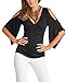 Annflat Women's V Neck Cold Shoulder Trumpet Sleeve Wrap Top T-shirts Large Black