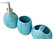 Designer 4-Piece Bathroom Accessory Set – Ceramic Bath Set w/Liquid Soap or Lotion Dispenser, Toothbrush Holder, Tumbler and Soap Dish – Decorative Set w/Embossed Details – Modern Vanity Accessories