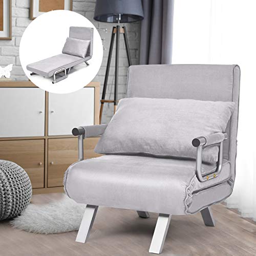 Giantex Convertible Sofa Bed Folding Arm Chair Sleeper with Pillow, Best Chamois CoverSoft to