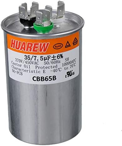 HUAREW 35+7.5 uF ±6% 35/7.5 MFD 370/440 VAC CBB65 Dual Run Start Round Capacitor for Condenser Straight Cool or Heat Pump Air Conditioner or AC Motor and Fan Starting: Home & Kitchen