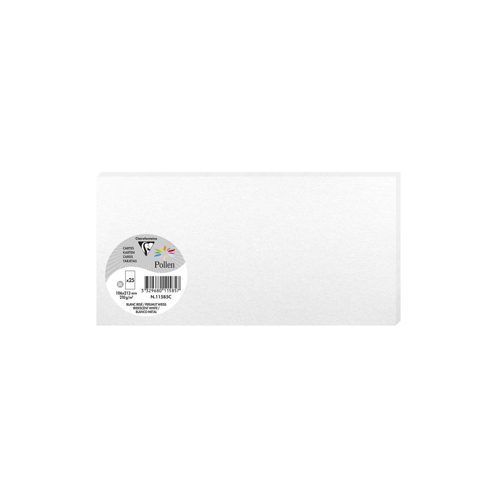 Clairefontaine 11585C Iridescent White Paper Pack of 25 Plain Cards DL 10.6x21.3cm 210gsm Event & Correspondence Invitation Cards Pollen range Smooth Premium — image 1