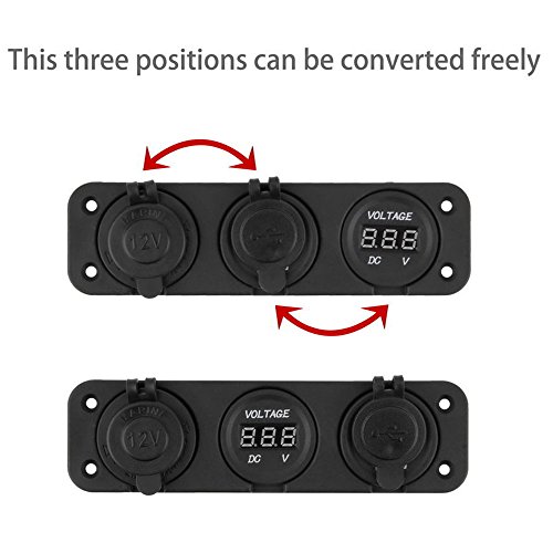 BREADEEP Dual USB Charger Power Outlet Cigarette Lighter Socket DC 12V Digital Voltmeter with Panel Terminal for Car Motocycle Boat RV ATV