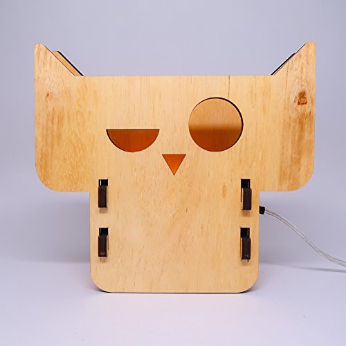 Luminária Infantil Gato Coruja em Madeira com lâmpada de LED