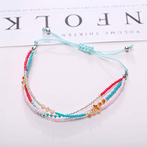 Sinfu Women's Summer Personality Bohemian Hand-Knitted Adjustable Hand Strap Multi-Color Beaded Bracelet Anklet Ladies Jewelry Gift (C)