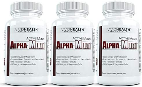 Active Men's Alpha-Multi (3 Bottles) - Maximum Strength Multivitamin for Male Health, Complete Nutrition for the Active Man. 60 Tablets per Bottle