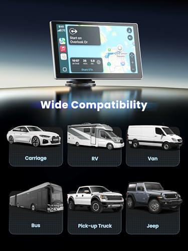 9" Wireless Apple Carplay Screen for Car, Portable Car Play Screen for Car & Android Auto, 4K Dash Cam, 1080p Backup Camera, GPS Navigation, Car Audio Receivers Mirror Link, Bluetooth, FM, Siri