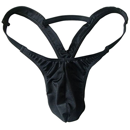 YiZYiF Sexy Men's Bikini Thongs G-String T-Back V-Shape Tanga Low Rise Underwear Black Medium