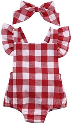 Luversco Newborn Baby Girl Cotton Bowknot Clothes Bodysuit Romper Jumpsuit Outfit Set (0/3 M, RED)