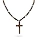 Gender Neutral Wooden Bead Christian Necklace with Cross Pendant (Brown)