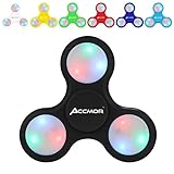 Fidget Hand Finger Spinner, Accmor EDC Toys with Battery Replaceable LED Lights Helps Stress Reducer Relieves ADHD Anxiety for Kids & Adults-Black