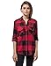 Women's Plaid Flannel Shirt Red & Black Checkered Long Sleeve Cotton Shirts L