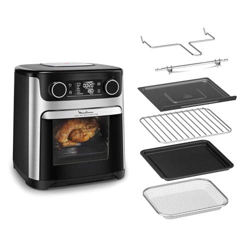 Moulinex Easy Fry air fryer, multicooker and oven, 15 L, 9 programs, oil-free fryer, 3 cooking levels, compact, extra crisp, black, AL556DF0, stainless steel