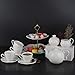 Porcelain Tea Cup and Saucer Coffee Cup Set and Dinnerware (Cup Set with Creamer, Sugar Pot & Cake Stand, Service for 4)