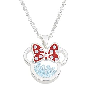 Disney Birthstone Women and Girls Jewelry Minnie Mouse Silver Plated Shaker Pendant Necklace, 18+2" Extender