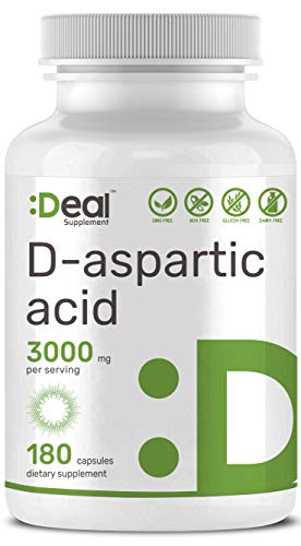 Deal Supplement D-Aspartic Acid, 3000mg Per Serving, 180 Capsules, Testosterone Booster, Non-GMO, Made in USA (Best D Aspartic Acid)