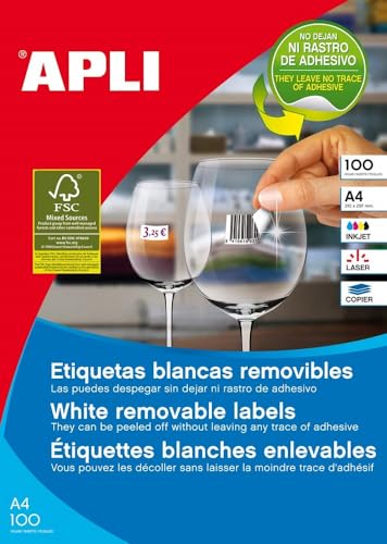 APLI 3060 – Removable White Labels 210 x 297 mm 100 Sheets, White