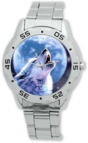 Classic Howling Wolf At full Moon Analogue Stainless Steel Men's Watch