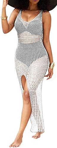 sexycherryWomen's Sexy Swimsuit Cover Ups Casual See Through Sheer Long Maxi Dresses for Swimwear