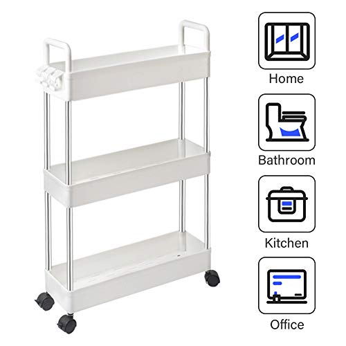 SOLEJAZZStorageCart3TierSlimMobileShelvingUnitRollingBathroom