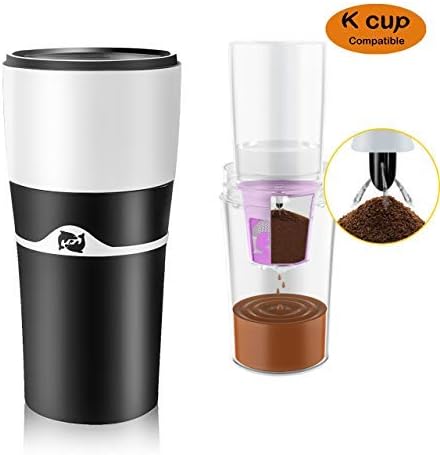 Travel Coffee Mug, Single Serve Coffee Maker with 3 Pack Reusable K Cups for Keurig, Portable Drip Coffee Maker and Stainless Steel Coffee Filter BPA-free Travel Mug for Outdoors, Office, 16oz (Black)